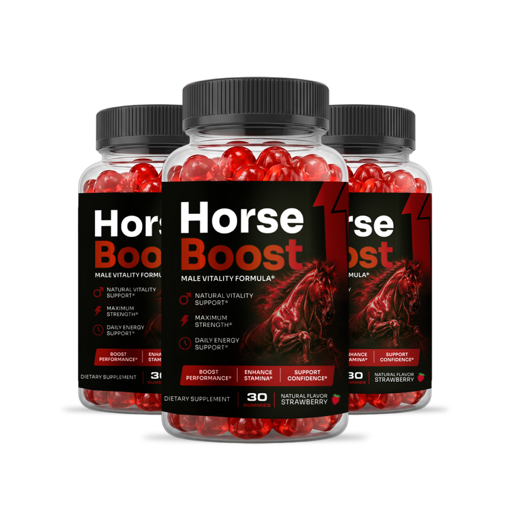 Three bottles of Horse Boost male enhancement supplement representing the popular choice package for energy and circulation.